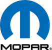 Blue Mopar logo, a stylized 'M' within a semicircular arch, on a black background.